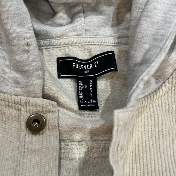 Forever 21, cream corduroy flannel with hood - Picture 2 of 3